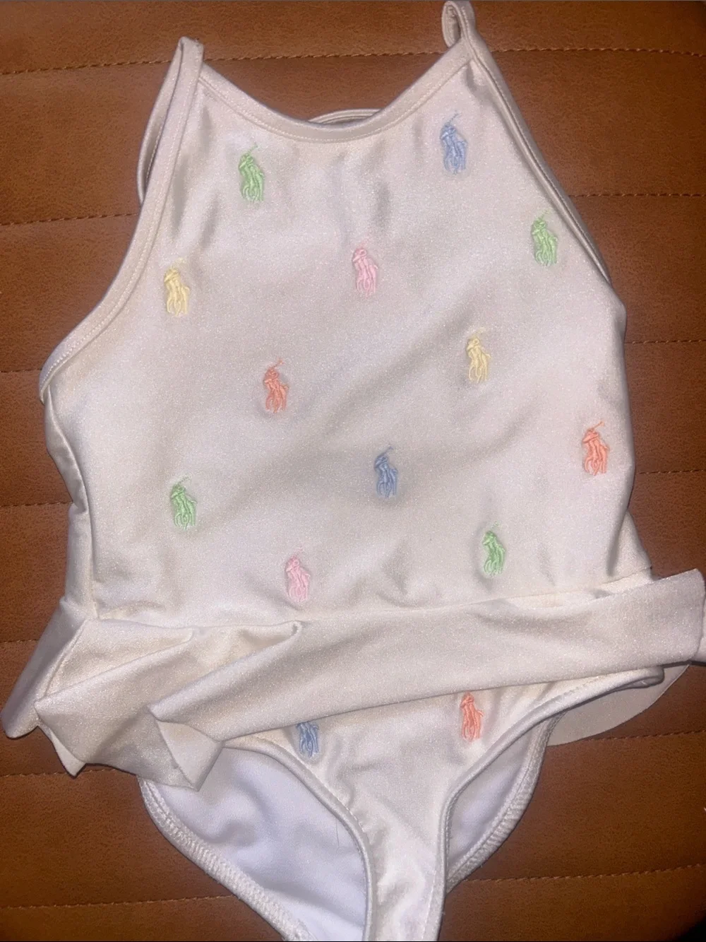 Ralph Lauren Cream One-Piece Swimsuit with Pastel Embroidered Logos
